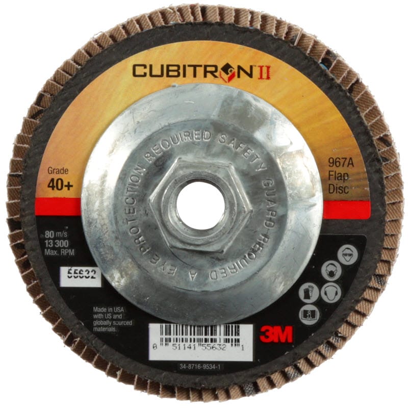 3M Abrasives 3M Cubitron II Giant Flap Disc 967A 4 1/2" Type 27 Grade 40+ with Hub 55632