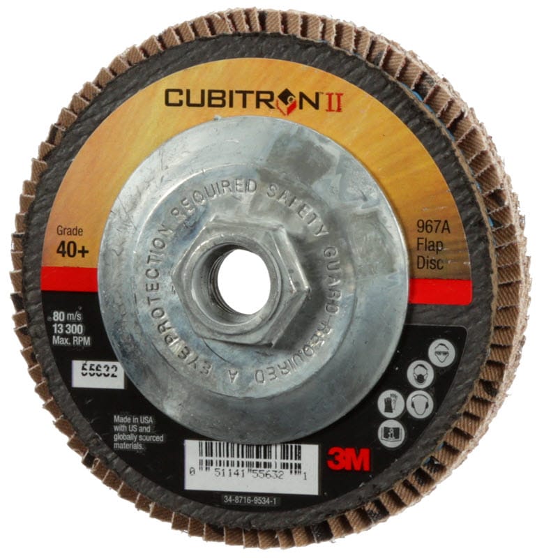 3M Abrasives 3M Cubitron II Giant Flap Disc 967A 4 1/2" Type 27 Grade 40+ with Hub 55632