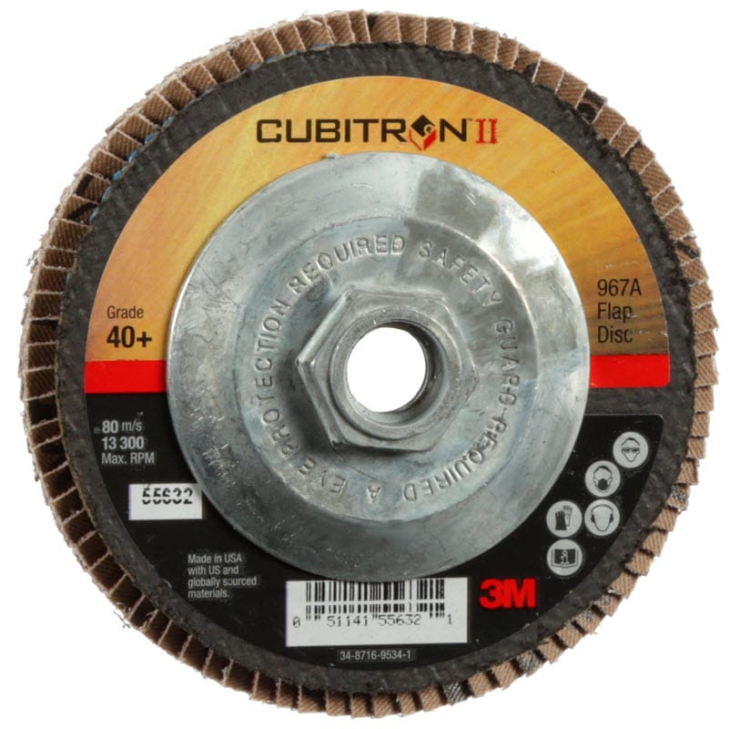3M Abrasives 3M Cubitron II Giant Flap Disc 967A 4 1/2" Type 27 Grade 40+ with Hub 55632