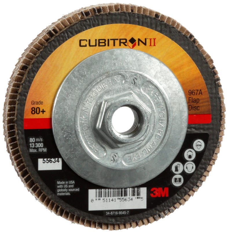 3M Abrasives 3M Cubitron II Giant Flap Disc 967A 4 1/2" Type 27 Grade 80+ with Hub 55634