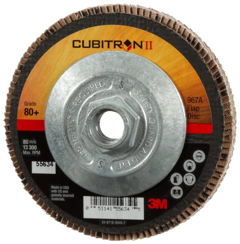 3M Abrasives 3M Cubitron II Giant Flap Disc 967A 4 1/2" Type 27 Grade 80+ with Hub 55634