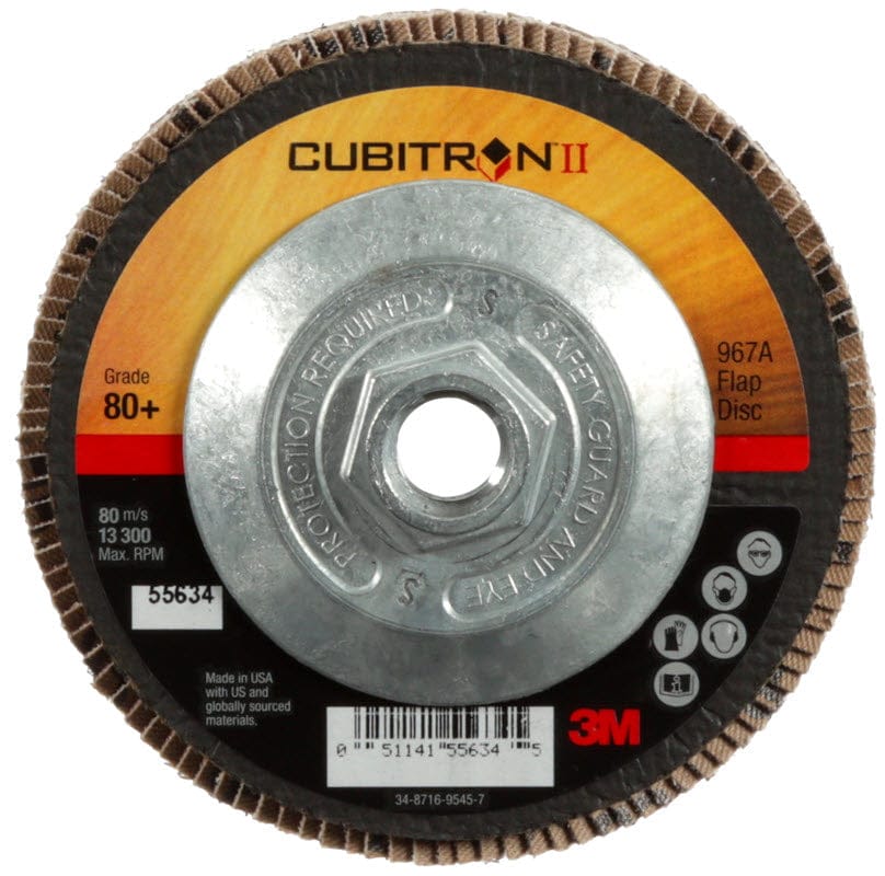 3M Abrasives 3M Cubitron II Giant Flap Disc 967A 4 1/2" Type 27 Grade 80+ with Hub 55634