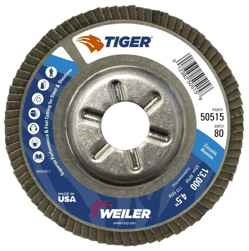 Weiler Abrasives Weiler Tiger Aluminum Back Flap Disc- 4 1/2" Type 29 7/8 Arbor 80 Grit 50515