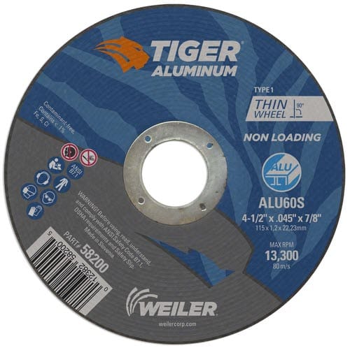 Weiler Tiger Aluminum Cutting Wheel - 4 1/2" X .045" Type 1 58200