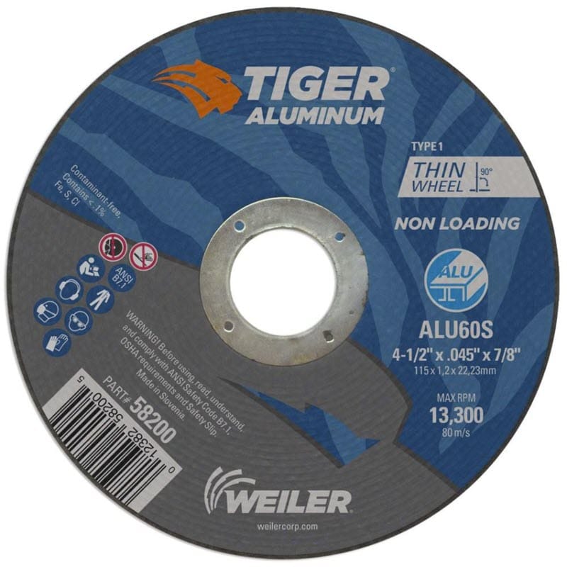 Weiler Tiger Aluminum Cutting Wheel - 4 1/2" X .045" Type 1 58200