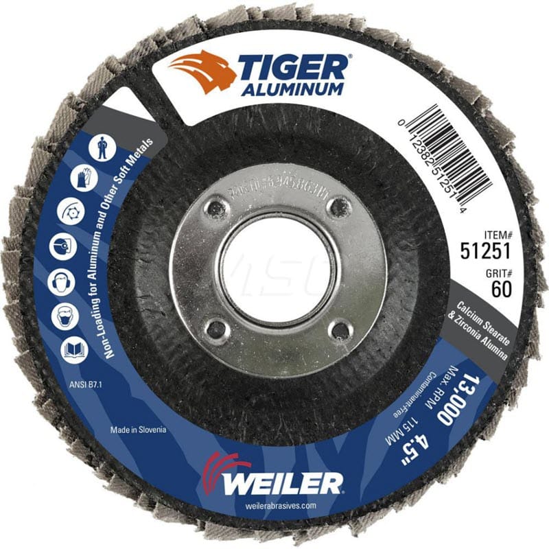 Weiler Tiger Aluminum Flap Disc- 4 1/2" Type 29 7/8 Arbor 60 Grit 51251