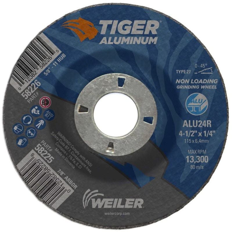 Weiler Tiger Aluminum Grinding Wheel - 4 1/2" X 1/4" Type 27 58225
