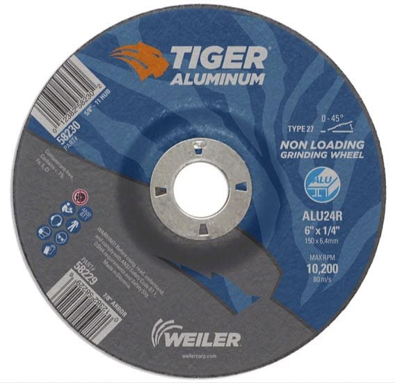 Weiler Tiger Aluminum Grinding Wheel - 6" X 1/4" Type 27 58229