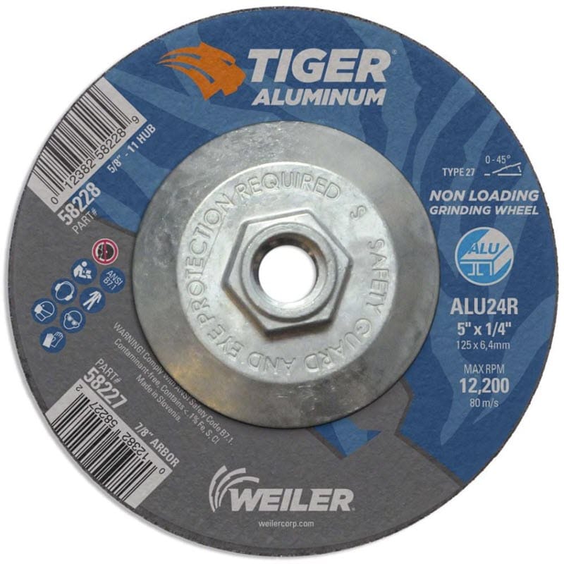 Weiler Abrasives Weiler Tiger Aluminum Grinding Wheel w/Hub - 5" X 1/4" Type 27 58228