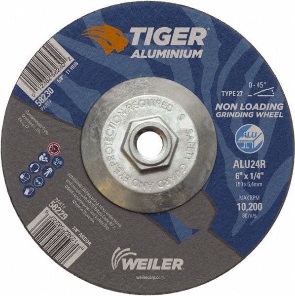 Weiler Tiger Aluminum Grinding Wheel w/Hub - 6" X 1/4" Type 27 58230