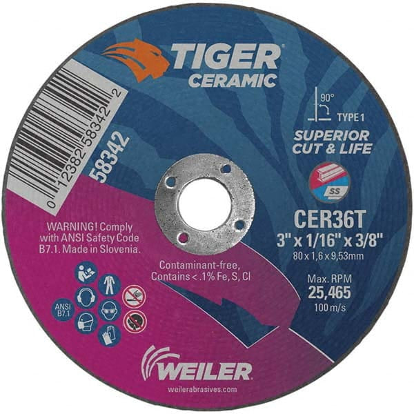 Weiler Abrasives Weiler Tiger Ceramic Cutting Wheel - 3" X .035" Type 1 58342