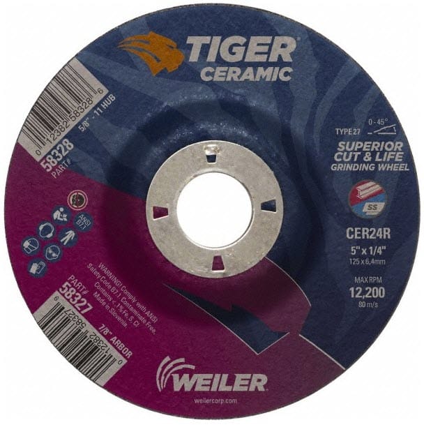 Weiler Tiger Ceramic Grinding Wheel - 5" X 1/4" Type 27 58327