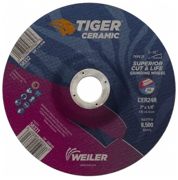 Weiler Abrasives Weiler Tiger Ceramic Grinding Wheel - 7" X 1/4" Type 27 58331