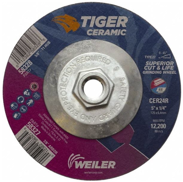 Weiler Abrasives Weiler Tiger Ceramic Grinding Wheel w/Hub - 5" X 1/4" Type 27 58328