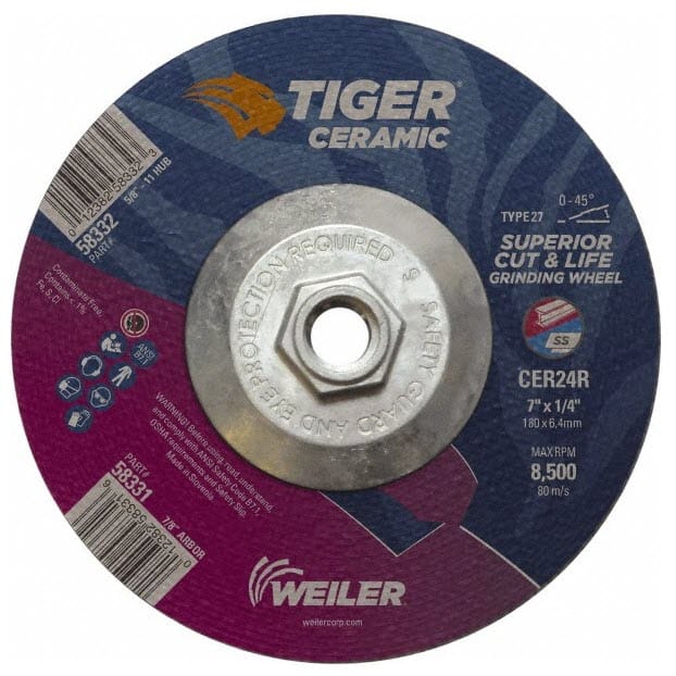 Weiler Abrasives Weiler Tiger Ceramic Grinding Wheel w/Hub - 7" X 1/4" Type 27 58332