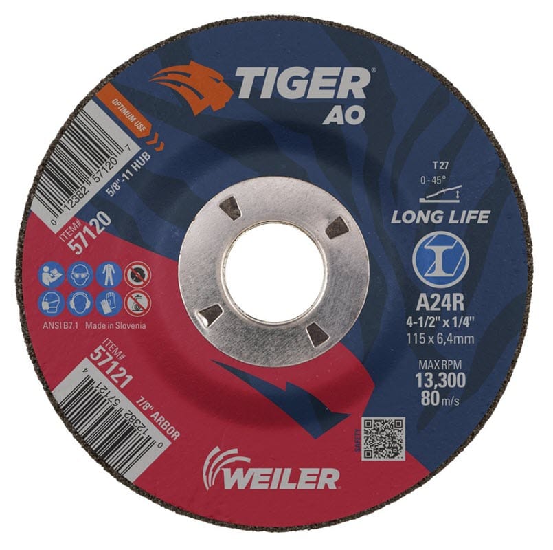 Weiler Tiger Grinding Wheel - 4 1/2" X 1/4" Type 27 57121