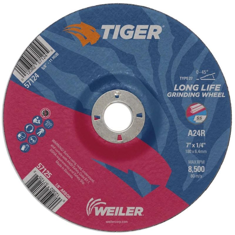 Weiler Tiger Grinding Wheel - 7" X 1/4" Type 27 57125