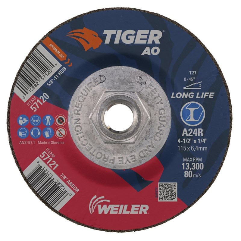 Weiler Tiger Grinding Wheel w/Hub - 4 1/2" X 1/4" Type 27 57120