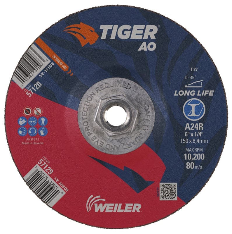 Weiler Tiger Grinding Wheel w/Hub - 6" X 1/4" Type 27 57128