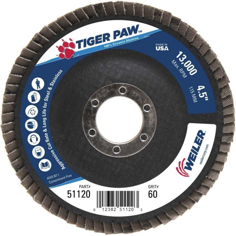 Weiler Tiger Paw Flap Disc - 4 1/2" Type 29 7/8 Arbor 60 Grit 51120