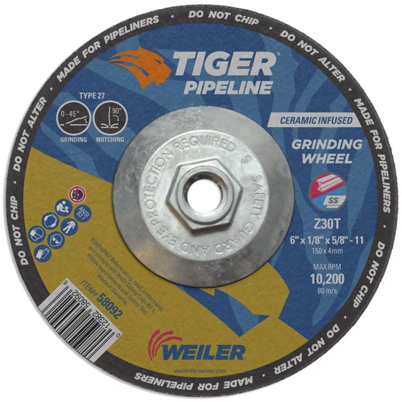 Weiler Tiger Pipeliner Grinding Wheel - 6" X 1/8" Type 27 58092
