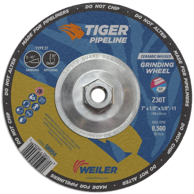 Weiler Tiger Pipeliner Grinding Wheel - 7" X 1/8" Type 27 58094