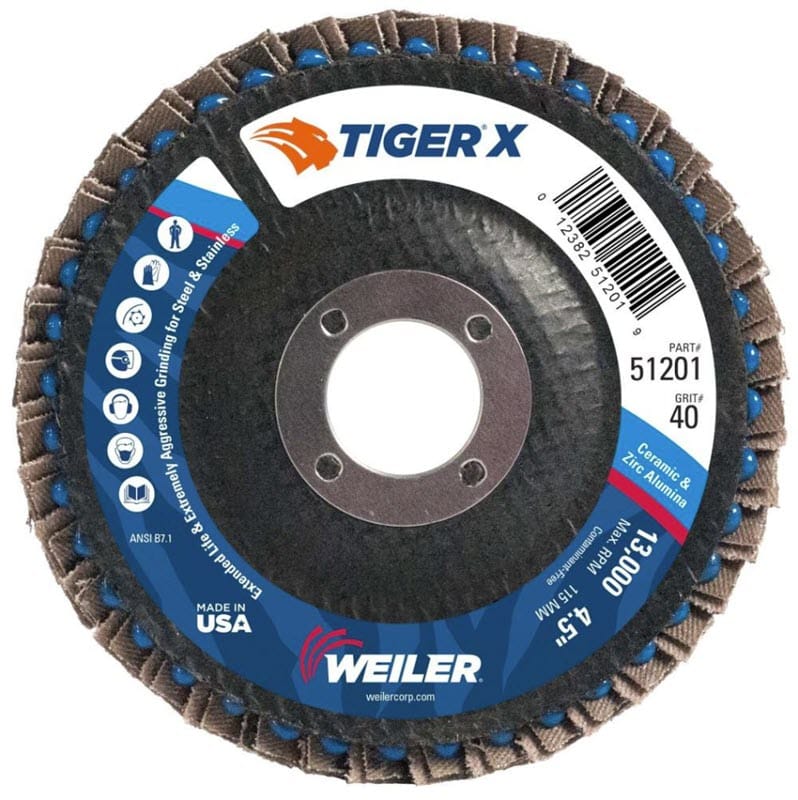 Weiler Abrasives Weiler Tiger X Flap Disc - 4-1/2" Type 29 7/8 Arbor 40 Grit 51201