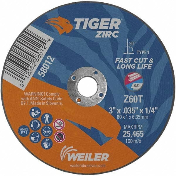Weiler Tiger Zirc Cutting Wheel - 3" X .035" Type 1 58012