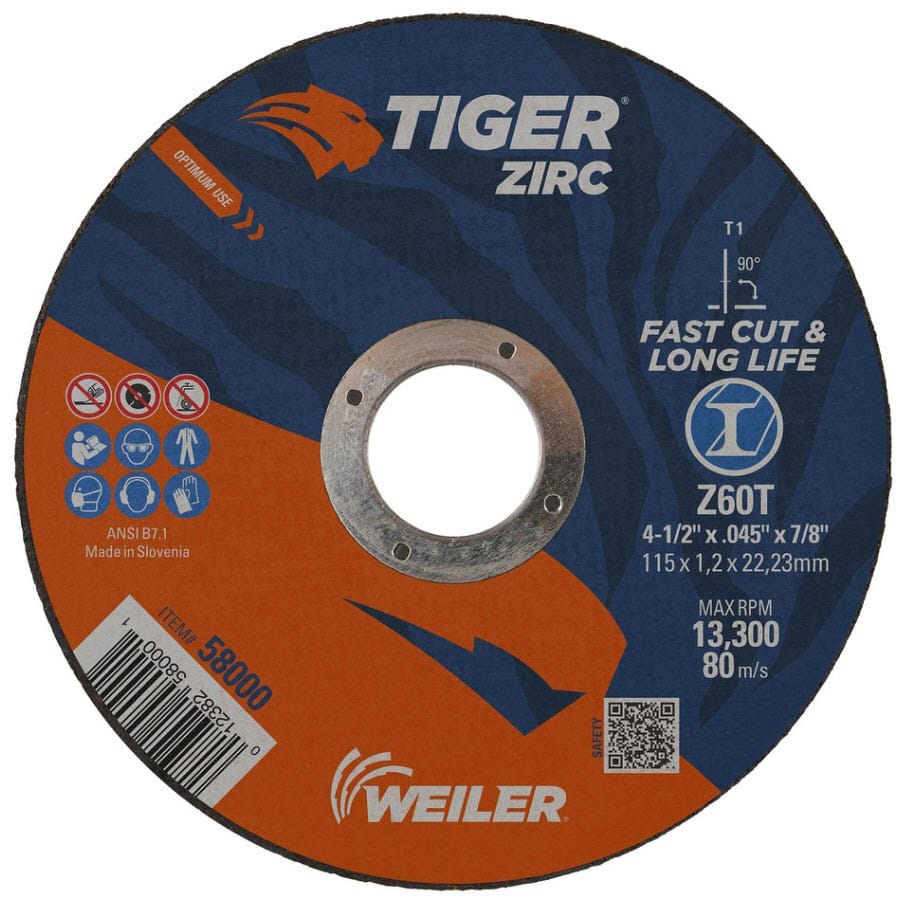 Weiler Abrasives Weiler Tiger Zirc Cutting Wheel - 4 1/2" X .045" Type 1 58000