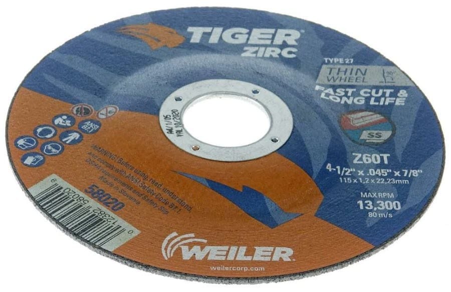 Weiler Abrasives Weiler Tiger Zirc Cutting Wheel - 4 1/2" X .045" Type 27 58020