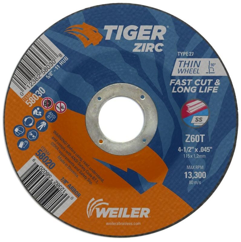 Weiler Abrasives Weiler Tiger Zirc Cutting Wheel - 4 1/2" X .045" Type 27 58020