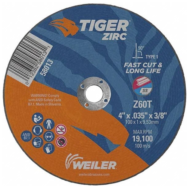 Weiler Abrasives Weiler Tiger Zirc Cutting Wheel - 4" X .035" Type 1 58013