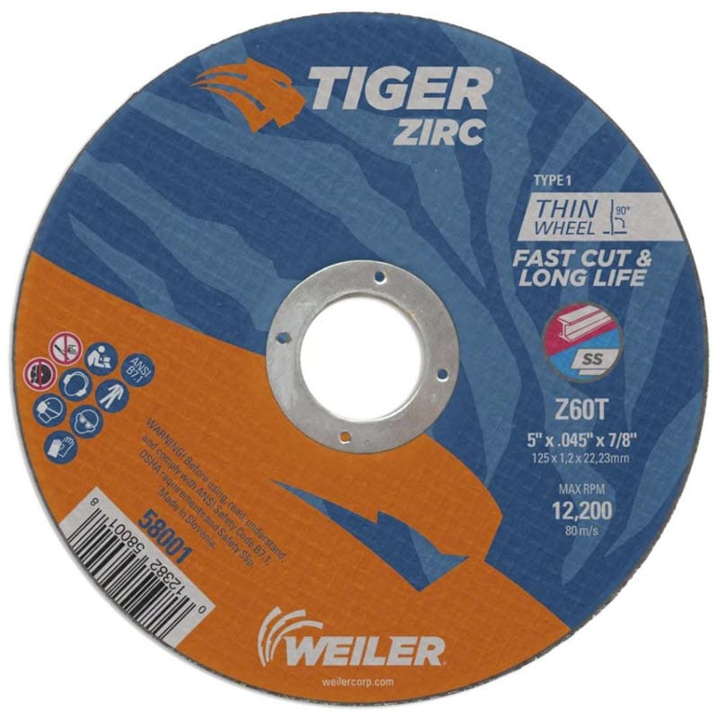 Weiler Abrasives Weiler Tiger Zirc Cutting Wheel - 5" X .045" Type 1 58001