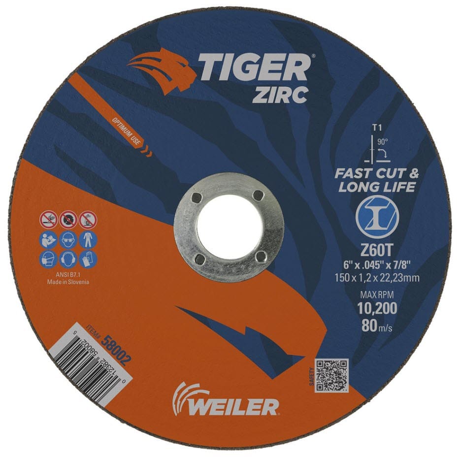 Weiler Tiger Zirc Cutting Wheel - 6" X .045" Type 1 58002