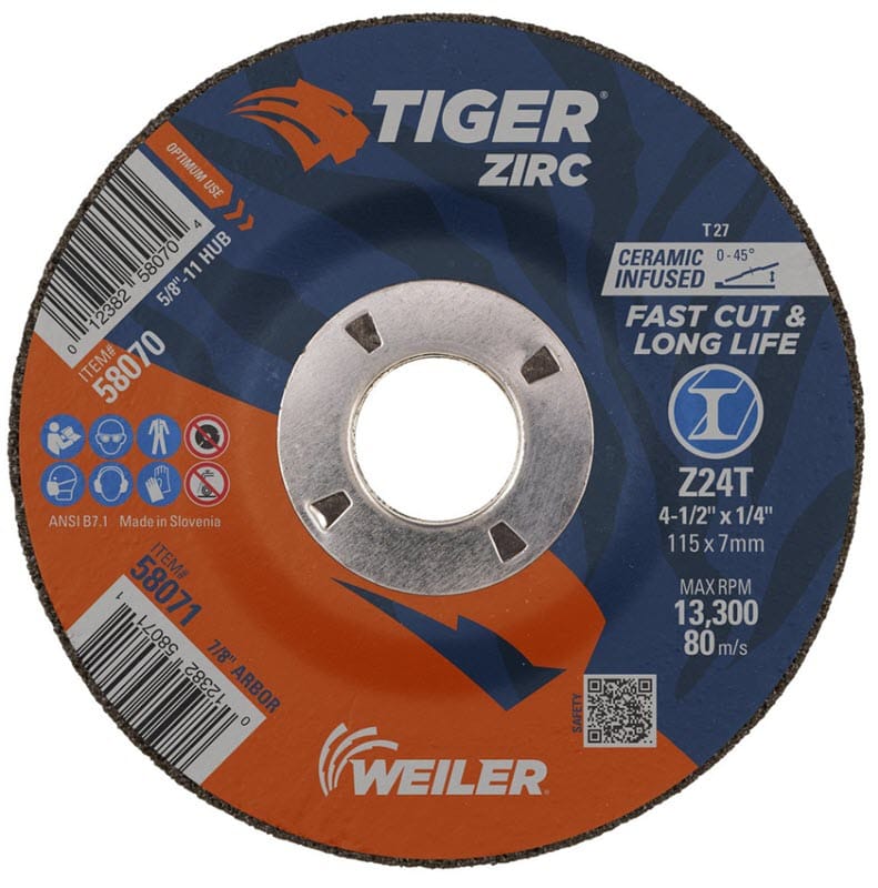 Weiler Abrasives Weiler Tiger Zirc Grinding Wheel - 4 1/2" X 1/4" Type 27 58071