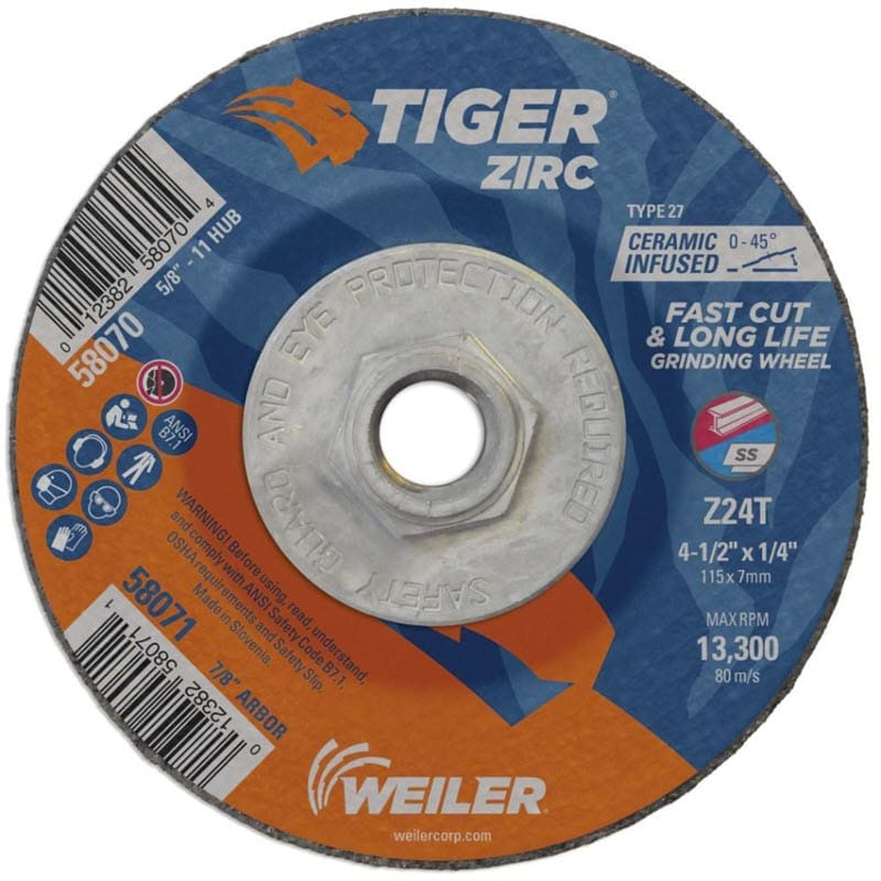 Weiler Abrasives Weiler Tiger Zirc Grinding Wheel w/Hub - 4 1/2" X 1/4" Type 27 58070
