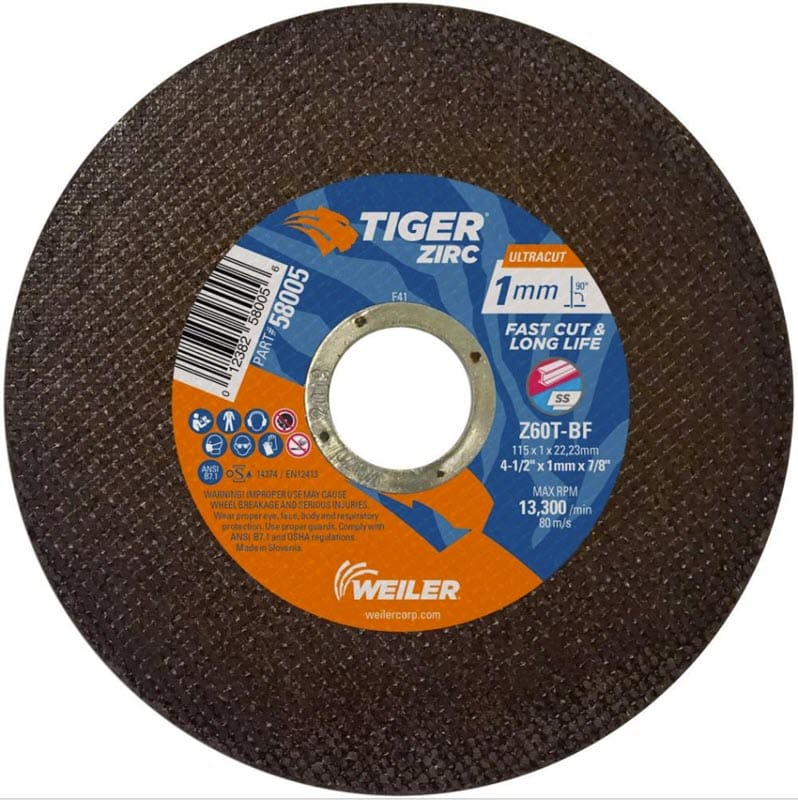 Weiler Abrasives Weiler Tiger Zirc UltraCut Cutting Wheel - 4 1/2" X 1mm Type 1 58005