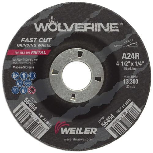 Weiler Abrasives Weiler Wolverine Grinding Wheel - 4 1/2" X 1/4" Type 27 56464