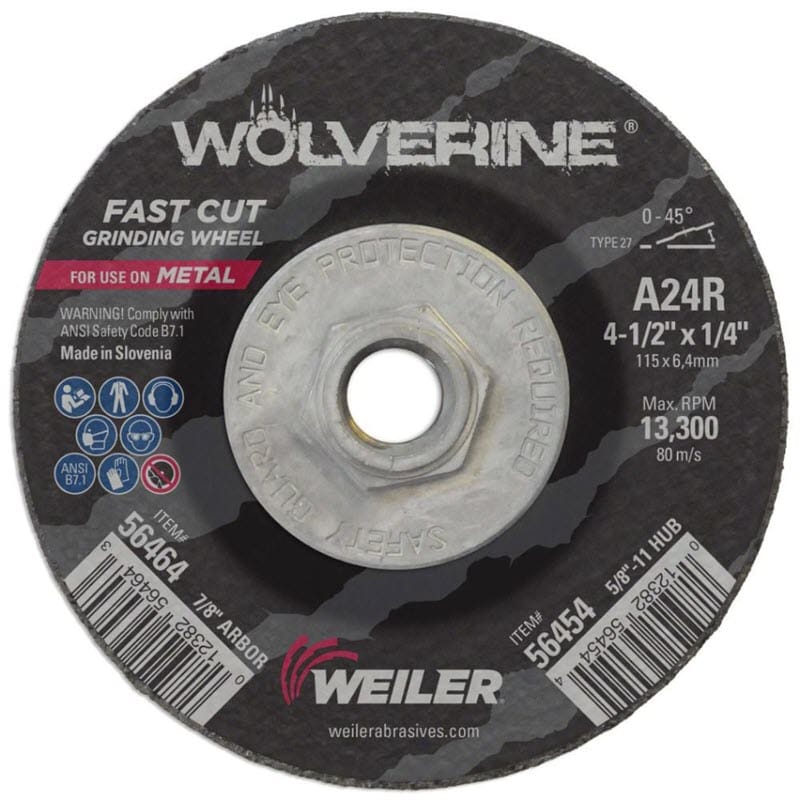 Weiler Abrasives Weiler Wolverine Grinding Wheel w/Hub - 4 1/2" X 1/4" Type 27 56454