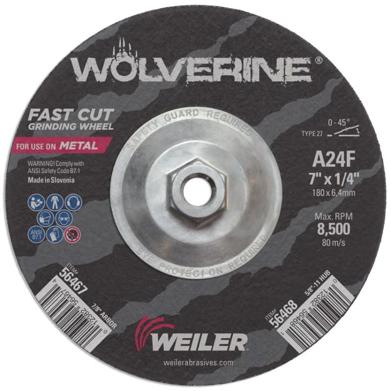 Weiler Wolverine Grinding Wheel w/Hub - 7" X 1/4" Type 27 56468