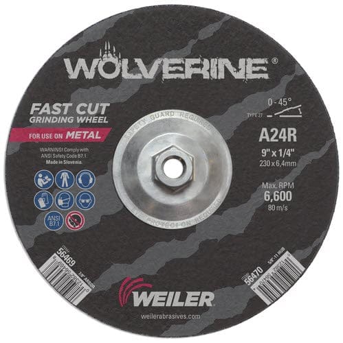 Weiler Abrasives Weiler Wolverine Grinding Wheel w/Hub - 9" X 1/4" Type 27 56470