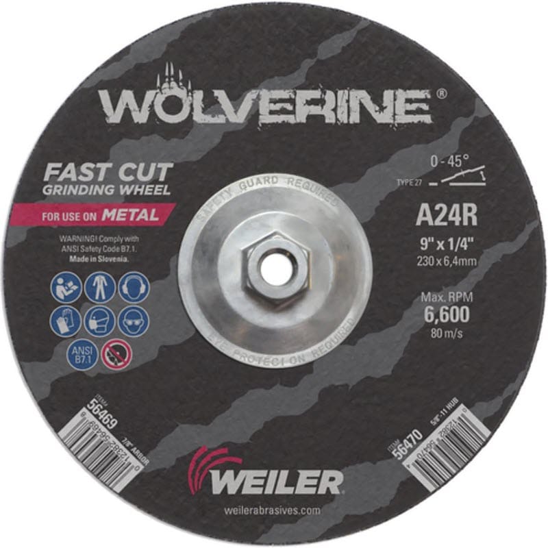 Weiler Wolverine Grinding Wheel w/Hub - 9" X 1/4" Type 27 56470