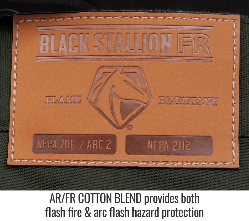 Black Stallion flame resistant leather patch with NFPA 70E and NFPA 2112 safety ratings