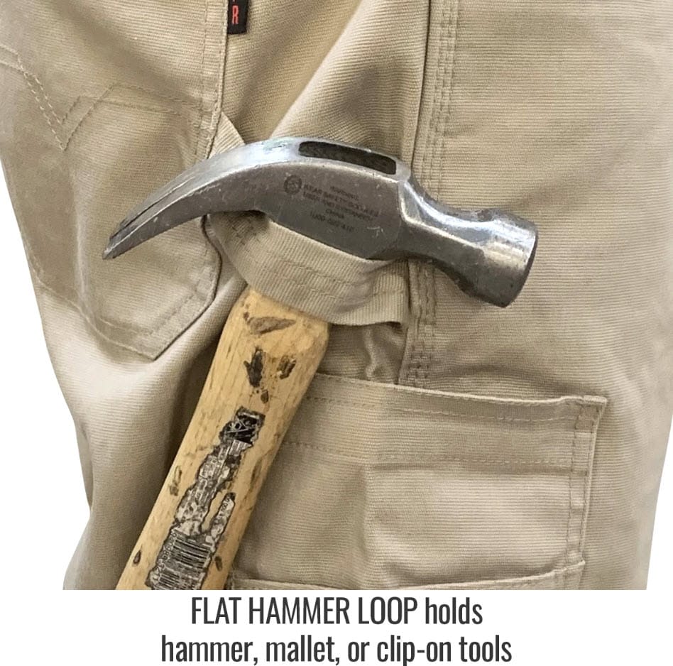 Black Stallion work pants featuring a hammer loop holding a metal hammer