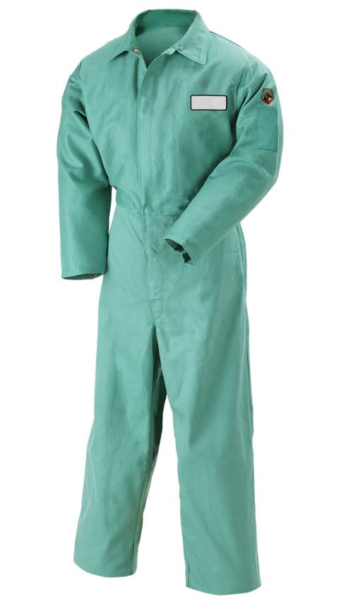 Black Stallion green flame resistant cotton coveralls with long sleeves and collar