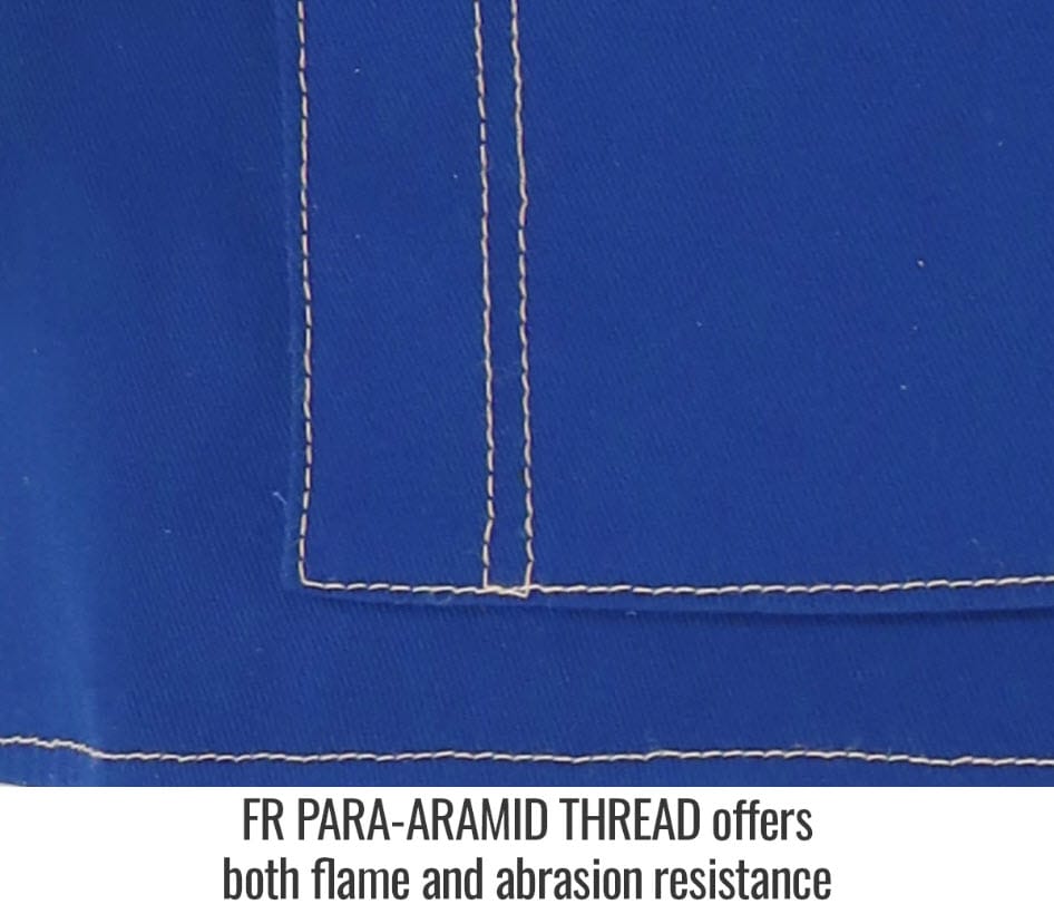 Black Stallion blue fabric with flame resistant para-aramid stitching