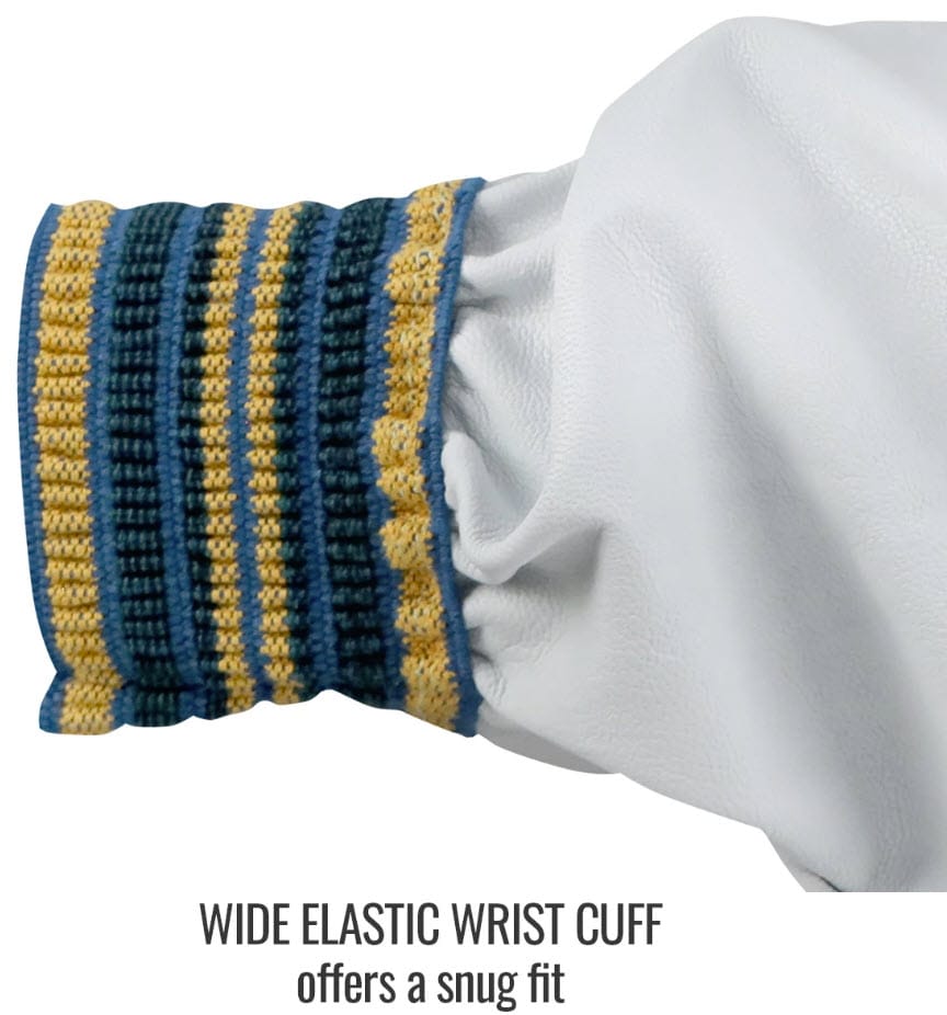 Black Stallion white leather glove with striped elastic wrist cuff