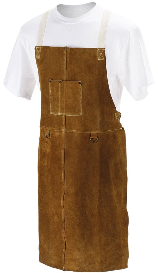 Black Stallion brown leather welding apron with chest pocket and D-rings