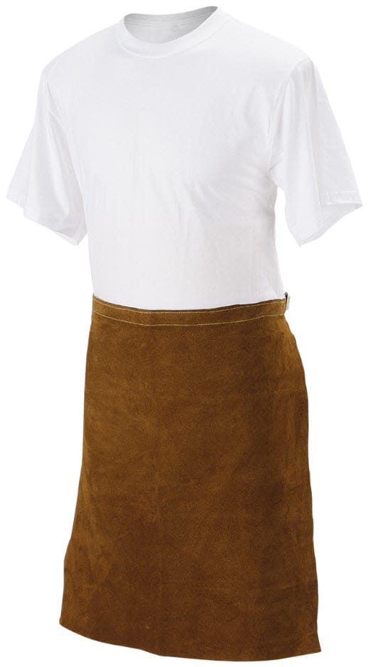 Black Stallion brown leather waist apron worn over a white t-shirt