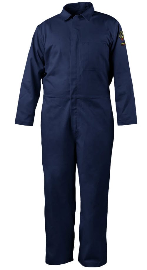 Black Stallion navy blue long sleeve work coveralls with collar and chest pocket